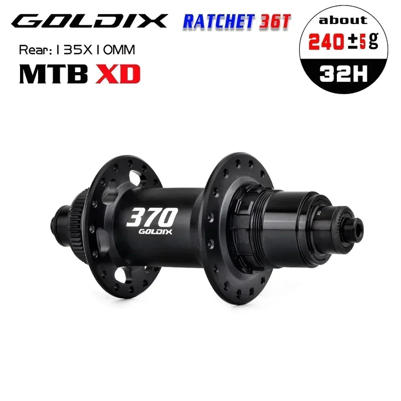 GOLDIX GDX370 32H Bicycle Hub Sealed Bearing Center Lock Disc Brake J-Bend 32 Holes Ratchet 36T BOOST MTB Hub for Shimano SRAM