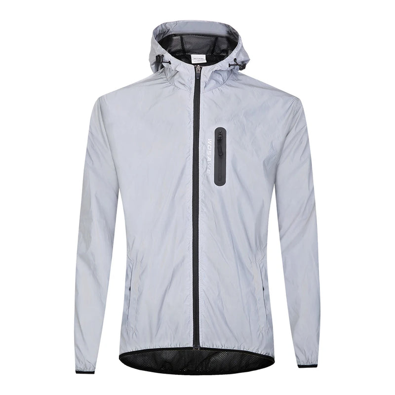 WOSAWE Men's Fully Reflective Jacket Outdoor Lightweight Windbreaker MTB Bike Hooded Rain Jacket Running Fishing Cycling Coat