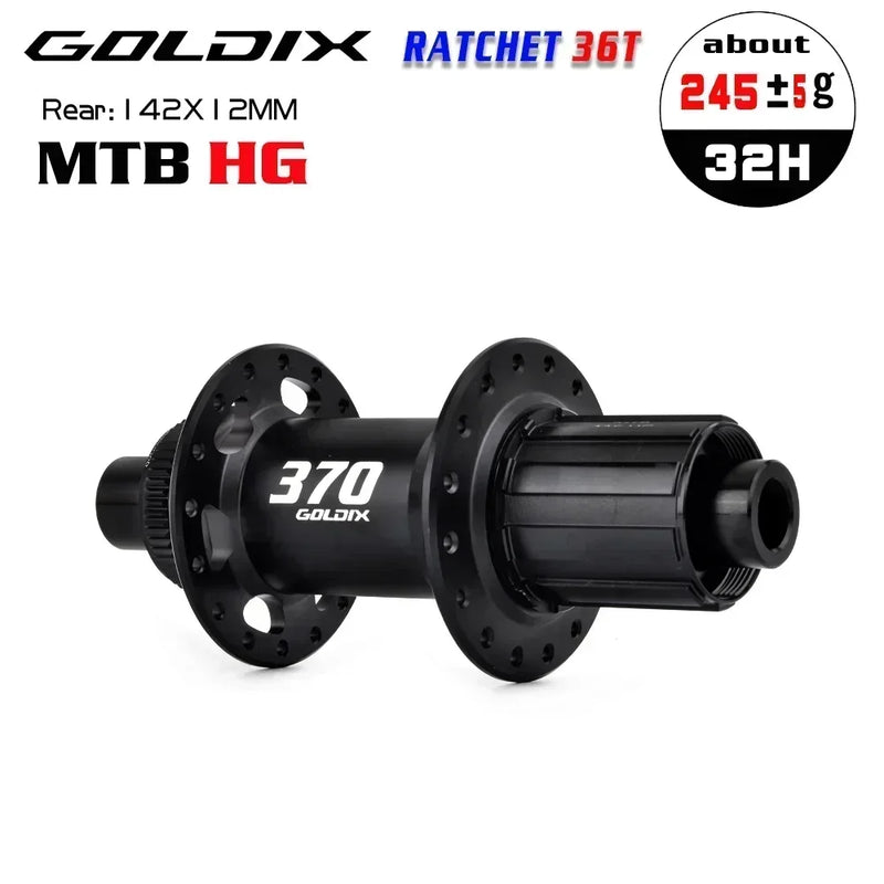 GOLDIX GDX370 32H Bicycle Hub Sealed Bearing Center Lock Disc Brake J-Bend 32 Holes Ratchet 36T BOOST MTB Hub for Shimano SRAM