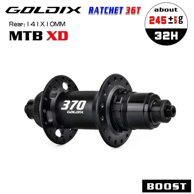 GOLDIX GDX370 32H Bicycle Hub Sealed Bearing Center Lock Disc Brake J-Bend 32 Holes Ratchet 36T BOOST MTB Hub for Shimano SRAM