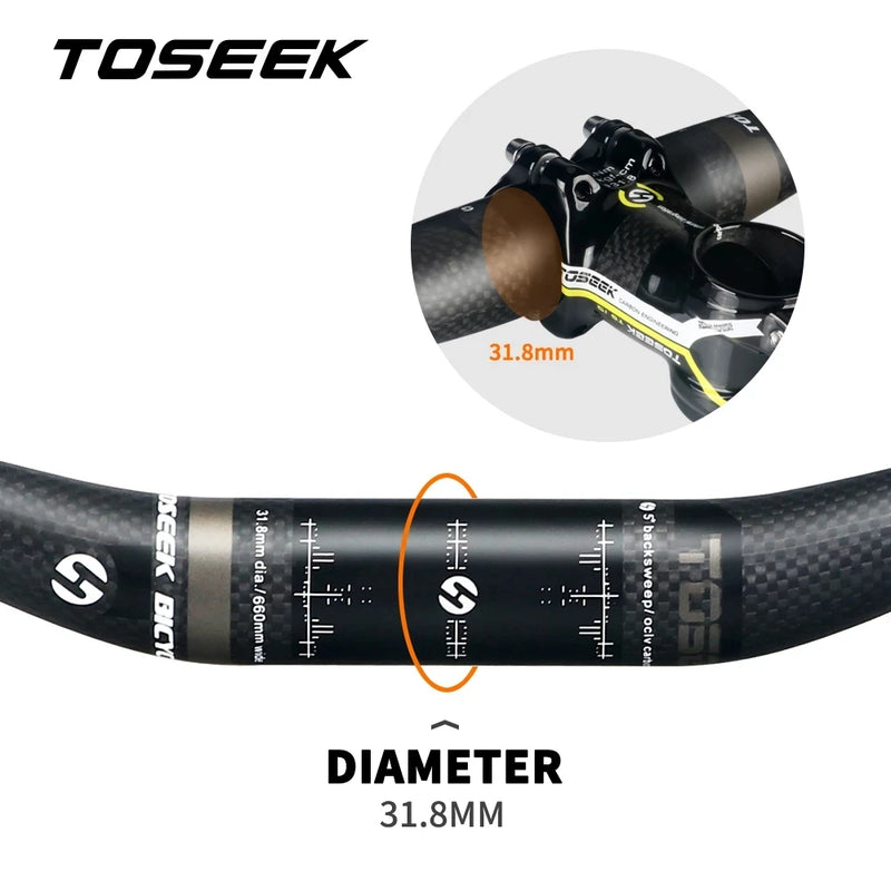 TOSEEK Grey Matte 3K Carbon Handlebar Bike MTB Flat Or Rise Handlebar Mountain Bicycle Parts For Stem Diameter 31.8mm