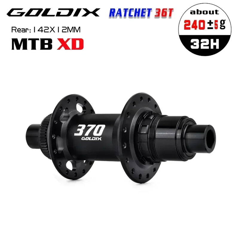 GOLDIX GDX370 32H Bicycle Hub Sealed Bearing Center Lock Disc Brake J-Bend 32 Holes Ratchet 36T BOOST MTB Hub for Shimano SRAM